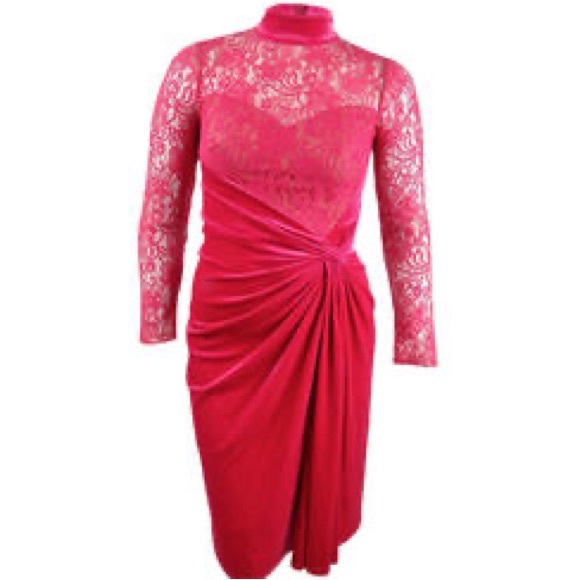 Tadashi Shoji Lace & Velvet Sheath Dress LS 12 - Picture 12 of 12